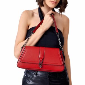 Crimson Charm Chain Baguette Bag